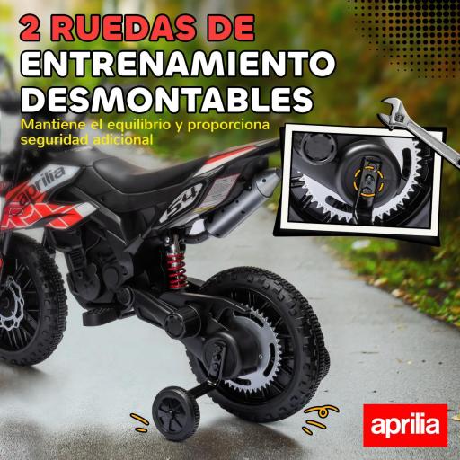  Moto Eléctrica para Niños 12V con Licencia Aprilia con Ruedas Auxiliares Desmontables 6 km/h Suspensión Trasera Rojo [3]