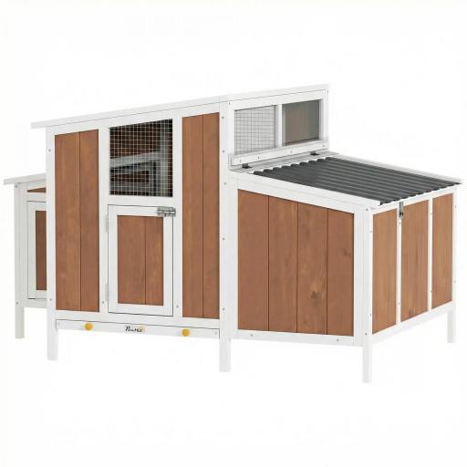 Gallinero para Exterior de Madera 145x90x92 cm para 2-4 Gallinas con Nido Casa Lateral Bandeja Extraíble Marrón Claro [9]