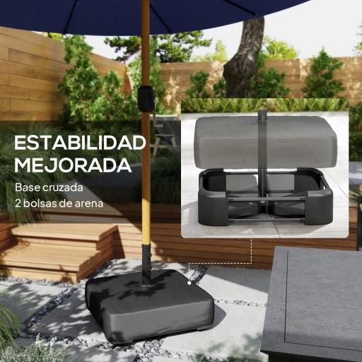 Sombrilla Doble de Jardín 4,7x2,8 m con Base Incluida Manivela Sacos de Arena Protección UV Impermeable Azul Oscuro [4]