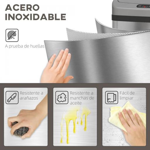 Cubo de Basura Cocina Automático 48 L Sensor Infrarrojo Cierre Automático Antihuellas Acero Inoxidable Plata [6]
