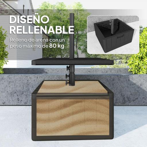 Base para Sombrilla Exterior 3 en 1 Mesa Auxiliar Ajustable Macetero Soporte de Parasol Rellenable Arena 80 kg Negro [4]