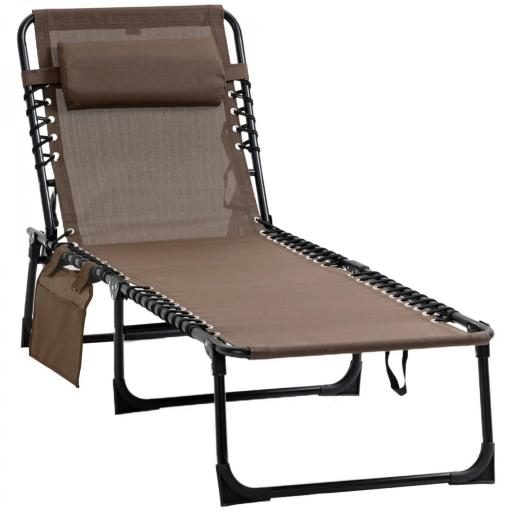 Tumbona Plegable con Respaldo Ajustable Reposacabezas Acolchado y Estructura de Acero para Exterior 189x58x30 cm Marrón [8]