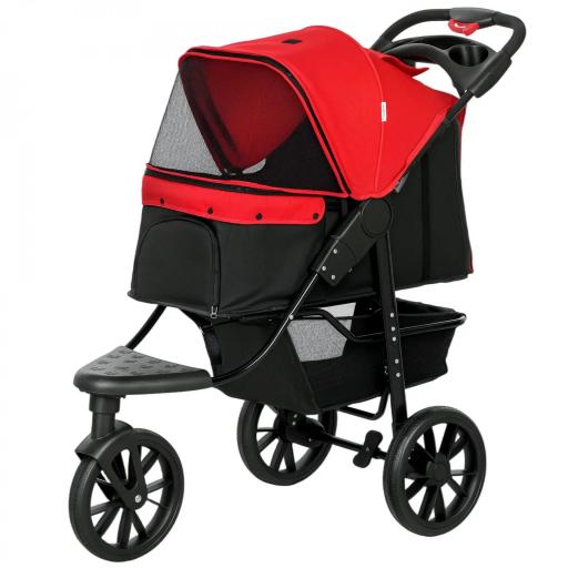 Carrito para Perros con 3 Ruedas Ventanas de Malla Cesta de Almacenaje y Correas de Seguridad 109,5x57,5x106,5 cm Rojo [8]