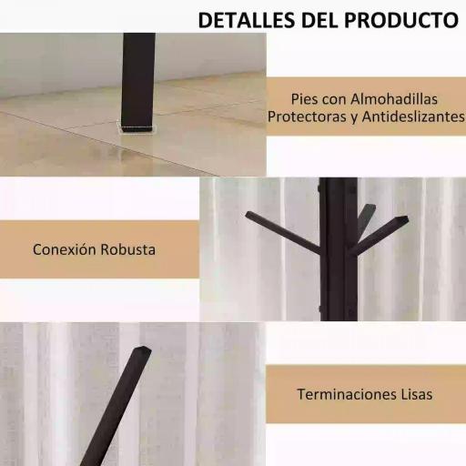 Perchero de Pie Forma de Árbol Perchero para Ropa de Metal con 9 Ganchos y Estante Perchero Vintage 45x45x180 cm Negro [3]