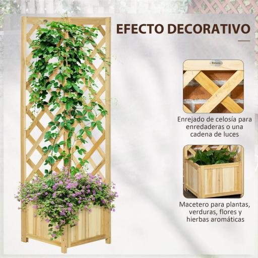 Jardinera con Enrejado de Madera Macetero Exterior para Esquina para Plantas Trepadoras 40x40x145 cm Natural [2]
