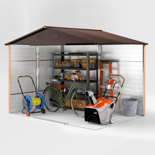 Caseta de Jardín Exterior 4,84m² 278x195x215cm con 2 Puertas y 4 Ventanas para Almacenamiento de Herramientas Natural [7]