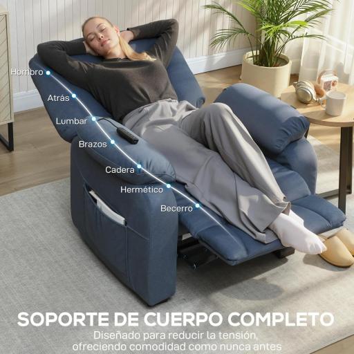 Sillón Relax Reclinable Eléctrico Silencioso con Función Memoria Reposapiés Mando a Distancia Bolsillos Laterales Azul [4]