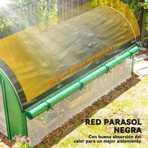 Invernadero de Túnel 4,5x2x2 m con Cubierta PE 140 g/m² Paredes Laterales Enrollables 8 Ventanas y 2 Puertas Verde [2]
