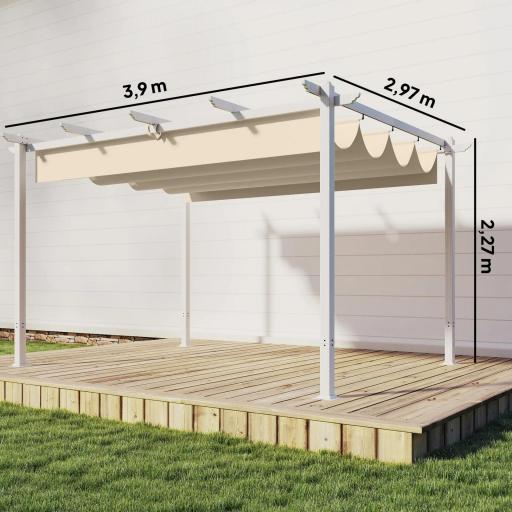 Pérgola de Jardín 4x3 m con Techo Retráctil Protección UPF30+ Drenaje Cenador de Jardín para Patio Exterior Beige [1]