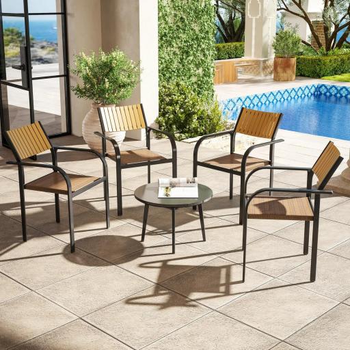 Juego de 4 Sillas de Jardín Exterior Apilables con Tela Transpirable Reposabrazos y Respaldo 58x65x85 cm Marrón