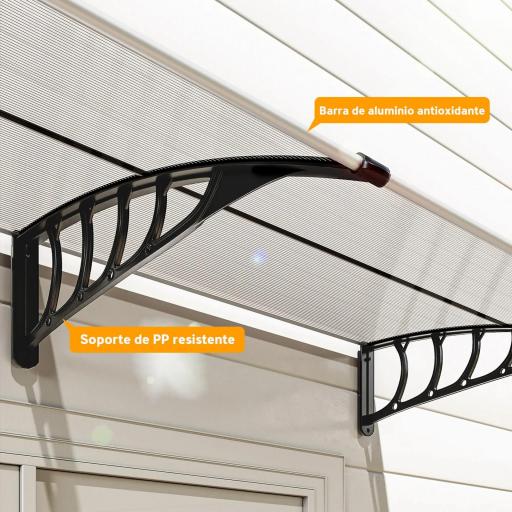 Tejadillo de Protección 200x96x27 cm Marquesina Exterior para Puertas y Ventanas contra Sol y Lluvia Transparente [7]