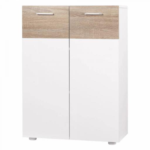 Armario de Suelo para Baño con 2 Puertas y Estantes Interiores Ajustables Mueble Auxiliar de Madera Multiusos para Salón Cocina Comedor 60x30x85 cm Blanco [4]