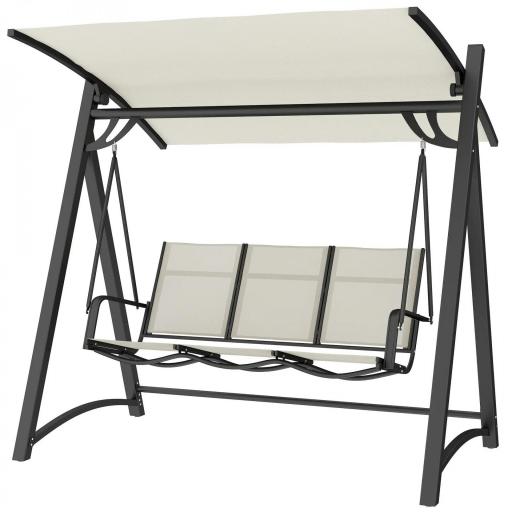 Columpio de Jardín de 3 Plazas con Techo Ajustable UPF50+ Asiento Transpirable Carga 360 kg 188x130x183 cm Crema [8]