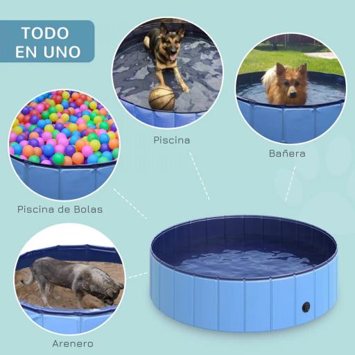 Piscina Plegable para Perros Gatos Ø120x30 cm Bañera Portátil para Mascotas PVC Antideslizante Múltiples Usos para Interiores y Exteriores Azul [7]