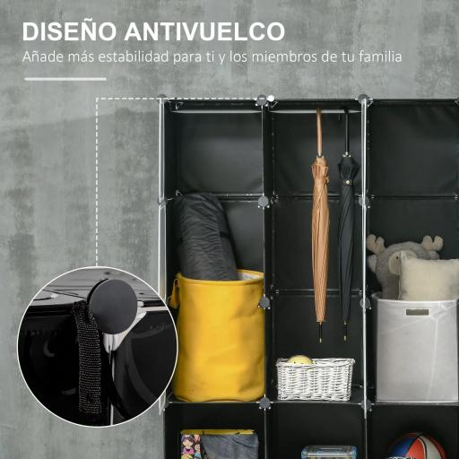 Armario Modular Organizador Portátil con 16 Compartimentos y 2 Barras de Colgar Ropa Negro y Blanco [7]