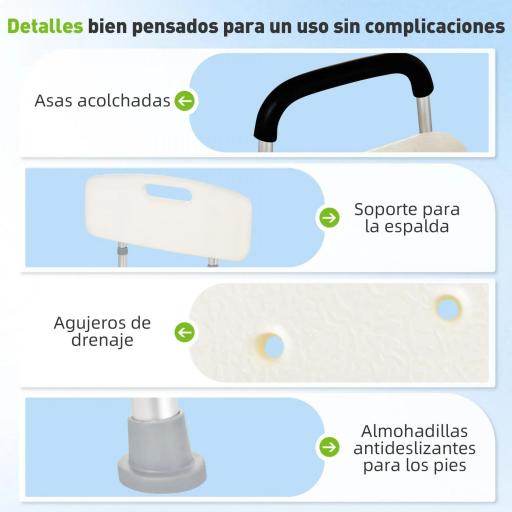 Silla de Ducha para Personas Mayores con Respaldo Altura Regulable Antideslizante y Apoyabrazos Carga 136 kg [1]