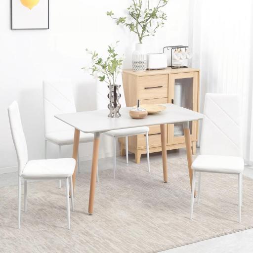 Set de 4 Sillas de Comedor Tapizadas de Piel Sintética con Respaldo Alto y Patas de Acero 41x50x97 cm Blanco