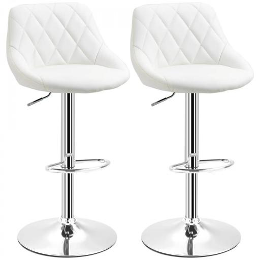 Conjunto de 2 Taburetes de Bar Giratorios con Altura Regulable Sillas Altas Modernas de Comedor con Base Redonda y Reposapiés 46x48x83-104 cm Blanco [10]