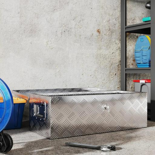 Caja de Herramientas de Aluminio con Asas Retráctiles Cierre con Llave y Gran Capacidad de Almacenaje 76x33x25 cm Plata [6]