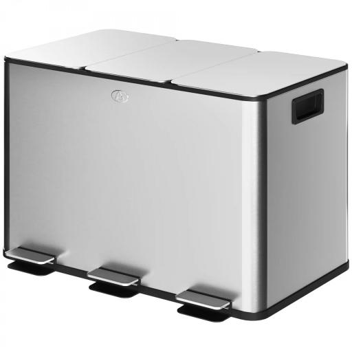 Papelera Cocina de Acero Inoxidable con 3 Compartimentos 3x10L con Pedales Tapas de Cierre Suave y Cubo Extraíble Plata [9]
