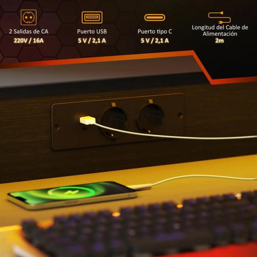 Escritorio Gaming con Luces LED 100x60 cm omas de Corriente Soporte para Monitor Estantes y Control Remoto Negro [4]