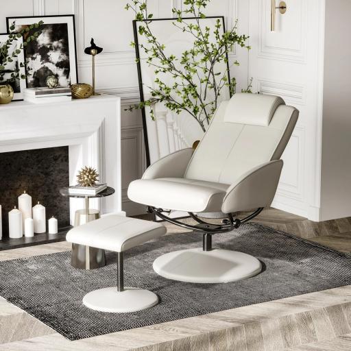 Sillón Relax Reclinable hasta 145° con Taburete Reposapiés Sillón de Salón Giratorio 360° Tapizado en PU y Estructura de Acero 78x67x98 cm Gris [9]