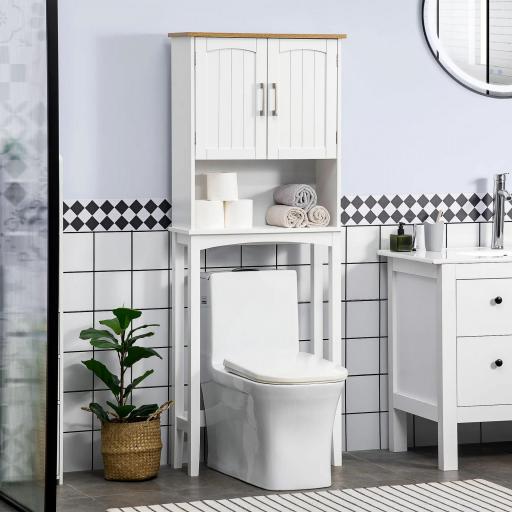 Mueble sobre Inodoro Armario Alto para Lavadora con Balda Interior Ajustable para Baño WC 64x22x165 cm Blanco