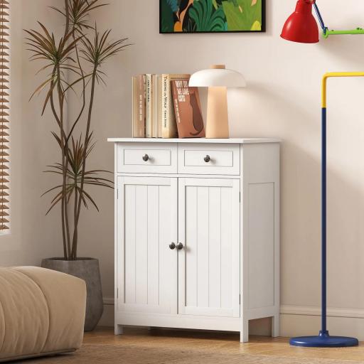 Armario Auxiliar de Baño con Cajones de Estilo Clásico Mueble Auxiliar de Pasillo Dormitorio 60x30x75 cm Blanco [7]