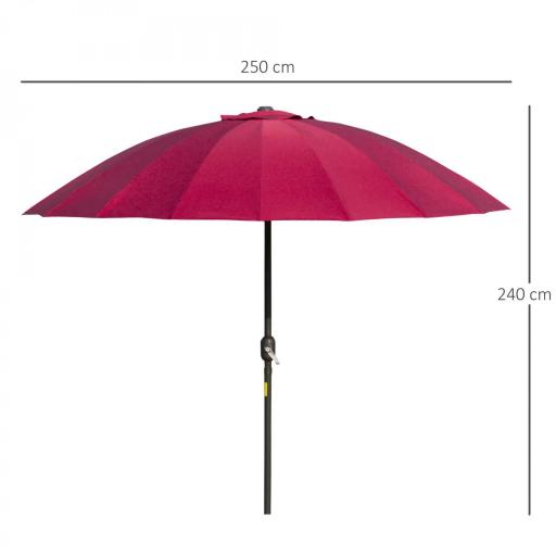 Sombrilla de Jardín Ø250x240 cm con Manivela Parasol con Ángulo Inclinable con 18 Varillas para Exterior Rojo Burdeos [1]