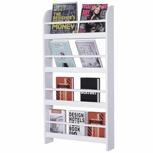 Estantería de Pared de Libros con 4 Estantes Librería Infantil para Hogar Oficina Carga 30kg 59x12x113cm Blanco [9]