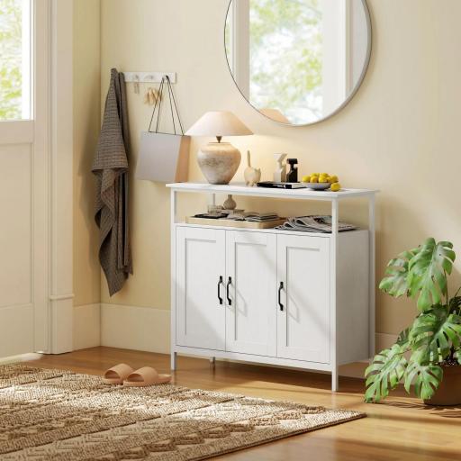 Aparador para Salón Industrial con 3 Puertas Compartimento Abierto Estantes Ajustables para Comedor 100x35x88 cm Blanco [5]