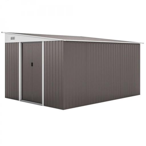 Cobertizo de Jardín 280x345x201 cm 8,9 m² para Almacenamiento de Herramientas con Puerta y 2 Ventanas Gris [8]