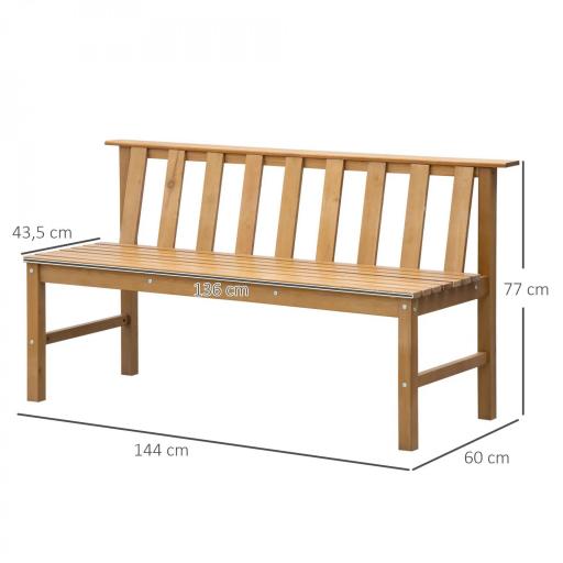 Banco de Jardín de 3 Plazas Banco Exterior de Madera con Respaldo de Listones para Terraza Patio 144x60x77 cm Natural [1]