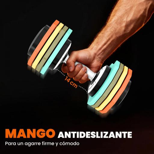 Mancuerna Ajustable 5 en 1 de 5 a 25 kg con Base de Almacenamiento y Mango Antideslizante para Casa Gimnasio Multicolor [2]