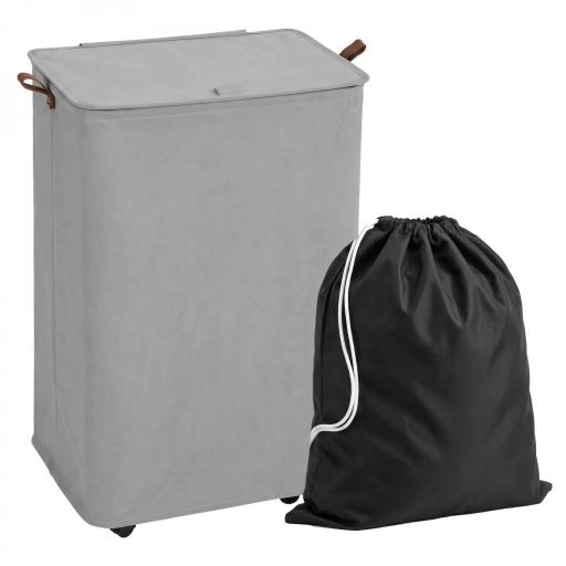 Cesto de Ropa Sucia con Tapa y Ruedas 50L Cesta de Ropa Sucia Plegable con Bolsa con Cordón Extraíble 40x30x65 cm Gris [10]