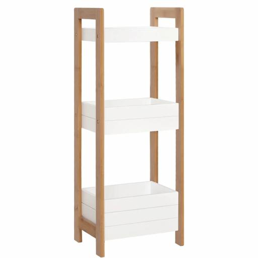 Estantería de Baño con 3 Estantes Organizador de Almacenaje Bambú para Cocina Sala de Estar Lavadero 27,5x20,8x74 cm Color Blanco y Natural [2]