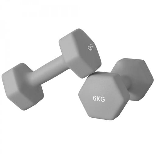 Juego de 2 Mancuernas Hexagonales de 2 x 6 kg de Metal Recubiertas en Plástico para Entrenamiento en Casa Gimnasio Gris [9]