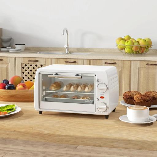 Horno Eléctrico Sobremesa 10L 750W Horno Eléctrico Pequeño Temperatura 230 ℃ y Temporizador 36,5x26x22 cm Blanco