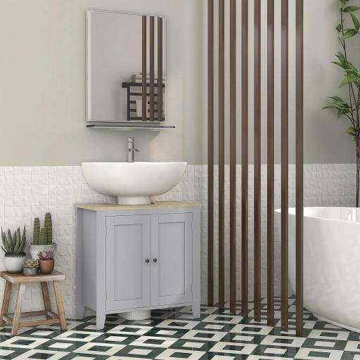 Mueble para Debajo del Lavabo Armario Bajo con 2 Puertas y Estante Ajustable Estilo Moderno 60x30x60 cm Gris