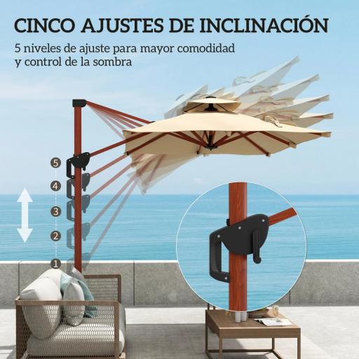 Sombrilla de Jardín Excéntrica de Aluminio 300x198x252 cm con Protección UPF50+ y Base Cruzada Giratoria 360° Caqui [7]