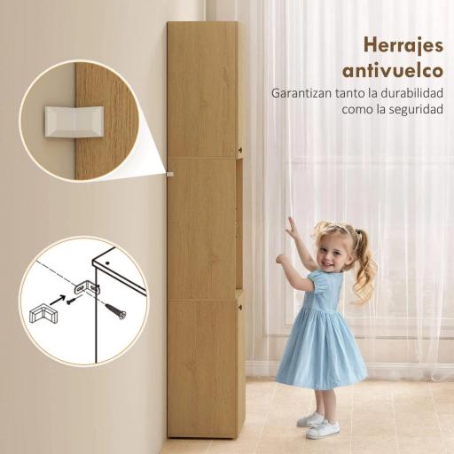 Armario de Baño Alto de 6 Niveles con 2 Puertas Estante de Vidrio Templado Estantes Ajustables 40x31x182 cm Roble [9]