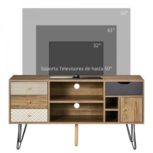 Mueble de TV Estilo Boho con Estantes 4 Cajones y Patas de Metal Mesa para TV de hasta 50'' 120x39x64 cm Marrón [5]