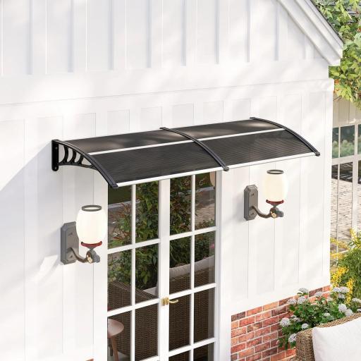 Marquesina de Protección contra Sol y Lluvia 196x75x23 cm con Cubierta de Policarbonato para Puertas y Ventanas Negro