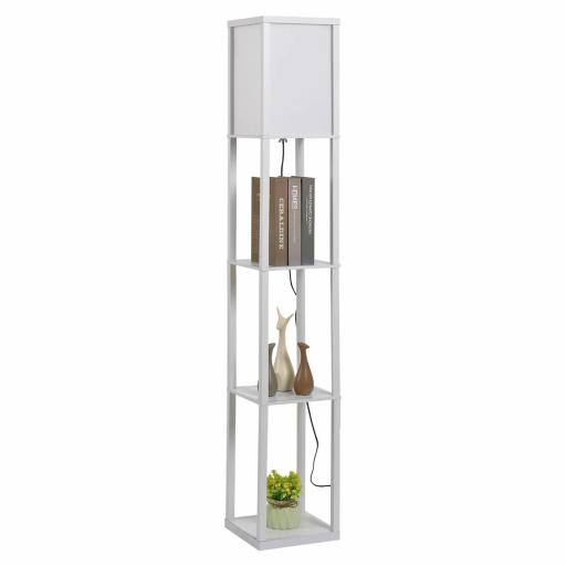 Lámpara de Pie con Estantes de Almacenaje, Lámpara de Madera Moderna, Bombilla E27, para Salón, Dormitorio, Oficina, Blanco [8]