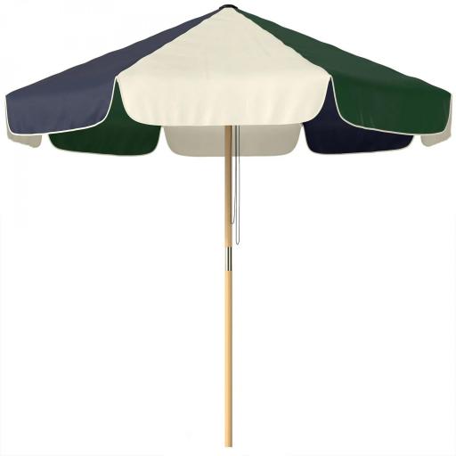 Sombrilla Terraza Exterior Ø2,3 m con Marco de Efecto Madera Polea con Cuerda Dosel Bicolor UPF30+ Verde Oscuro [10]