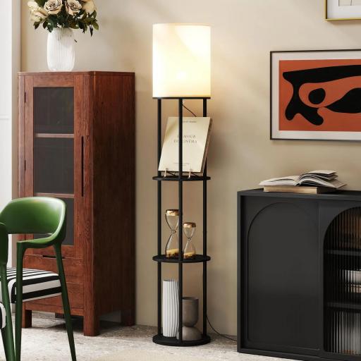 Lámpara de Pie con Estantes con 3 Temperaturas de Color Control Remoto para Salón Dormitorio Oficina Negro [6]