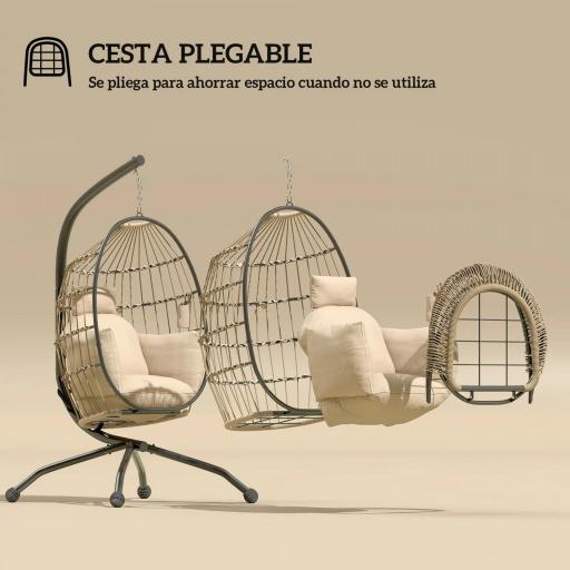 Silla Colgante con Soporte Cesta Plegable Cojín y Reposacabezas para Interior y Exterior Carga 120 kg Caqui [7]