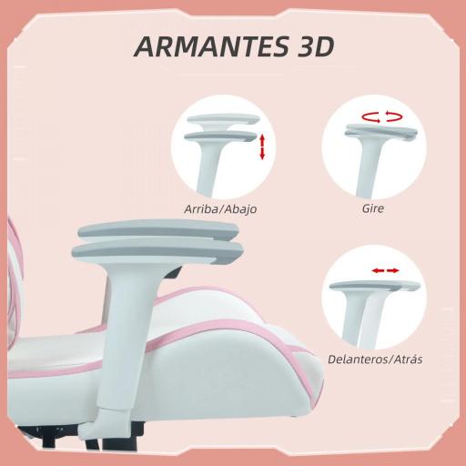 Silla Gamer con Cojín Lumbar Reposabrazos Ajustable Reposacabezas Extraíble y Altura Ajustable 67x60x120-128 cm Rosa [2]