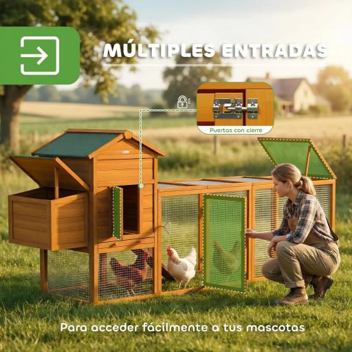 Gallinero de Madera Grande para 3-6 Gallinas con Techo Asfáltico Nido y Bandeja Extraíble 297,5x68x118 cm Natural [2]