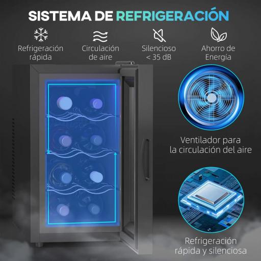 Vinoteca 8 Botellas con Doble Refrigeración Termoeléctrica Temperatura Ajustable 8-18℃ Puerta de Vidrio Negro [6]